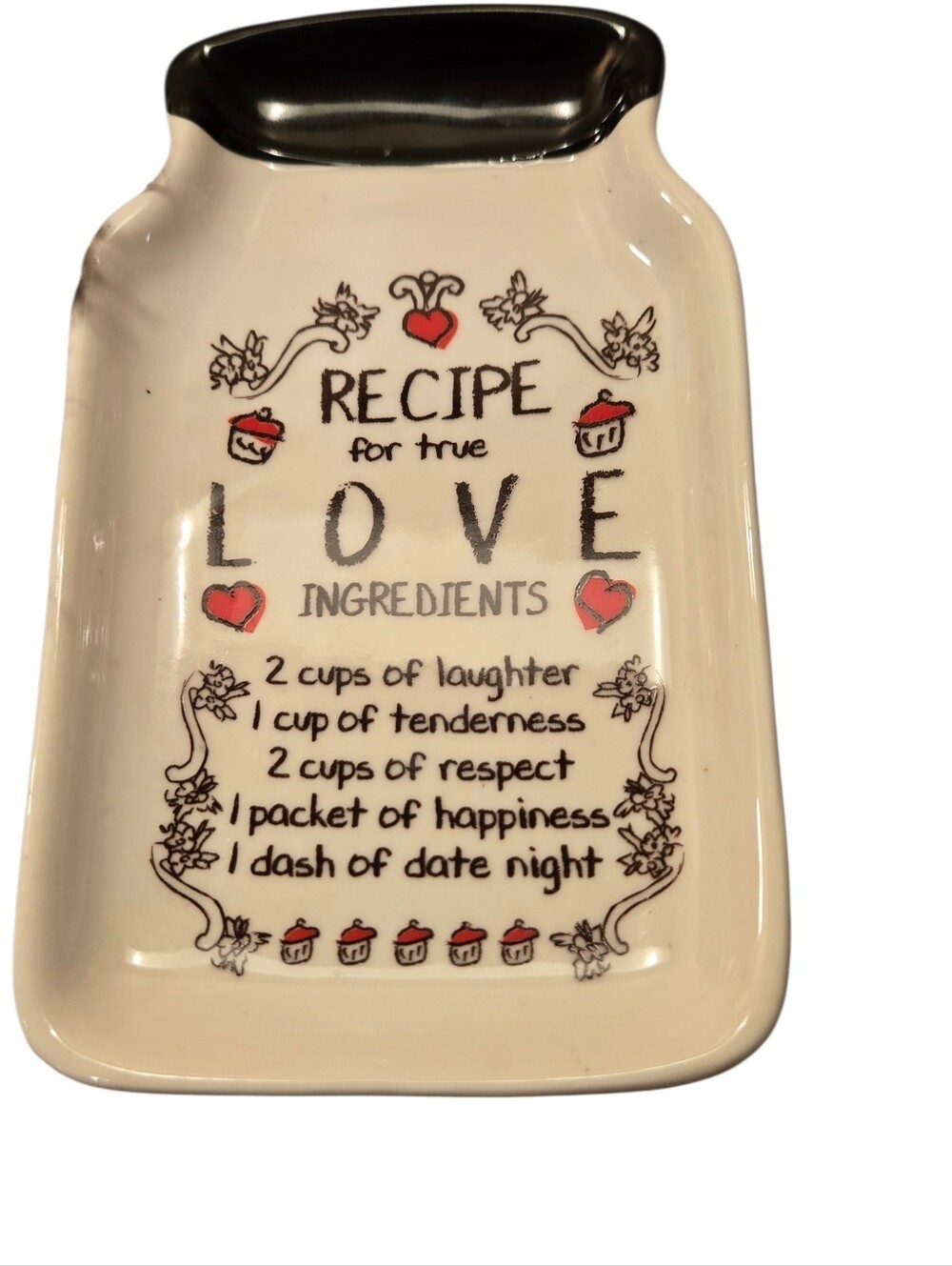 Decorative Recipe for True Love Ceramic Spoon Rest - Cream and Black